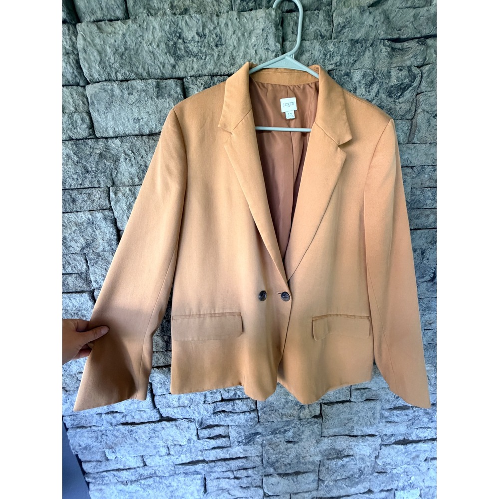 JCrew Blazer Jacket Women 14 Tan Twill Tencel Minimalist Professional Schoolboy